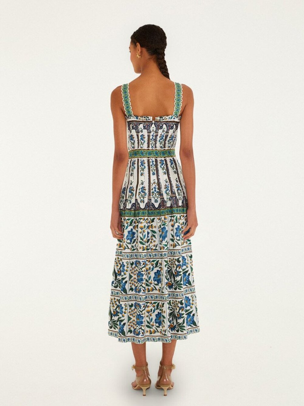 FARM Rio White Maxi Dress with Blue & Green Floral Tile Motif new with Tags - Picture 2 of 2